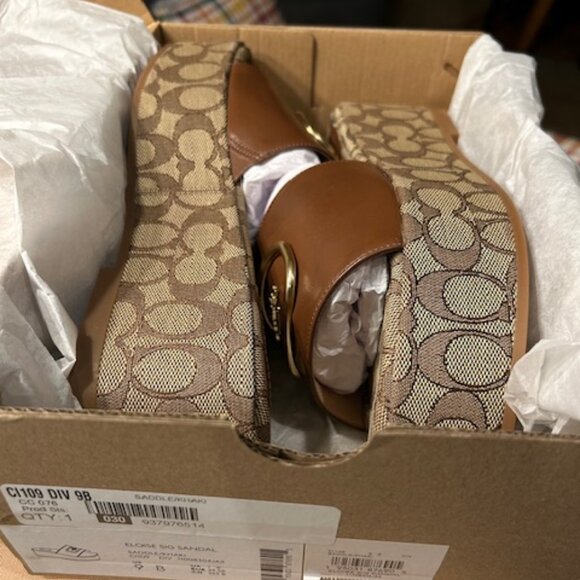Coach Saddle/Khaki Eloise Sandal In Signature Chambray - Picture 1 of 11